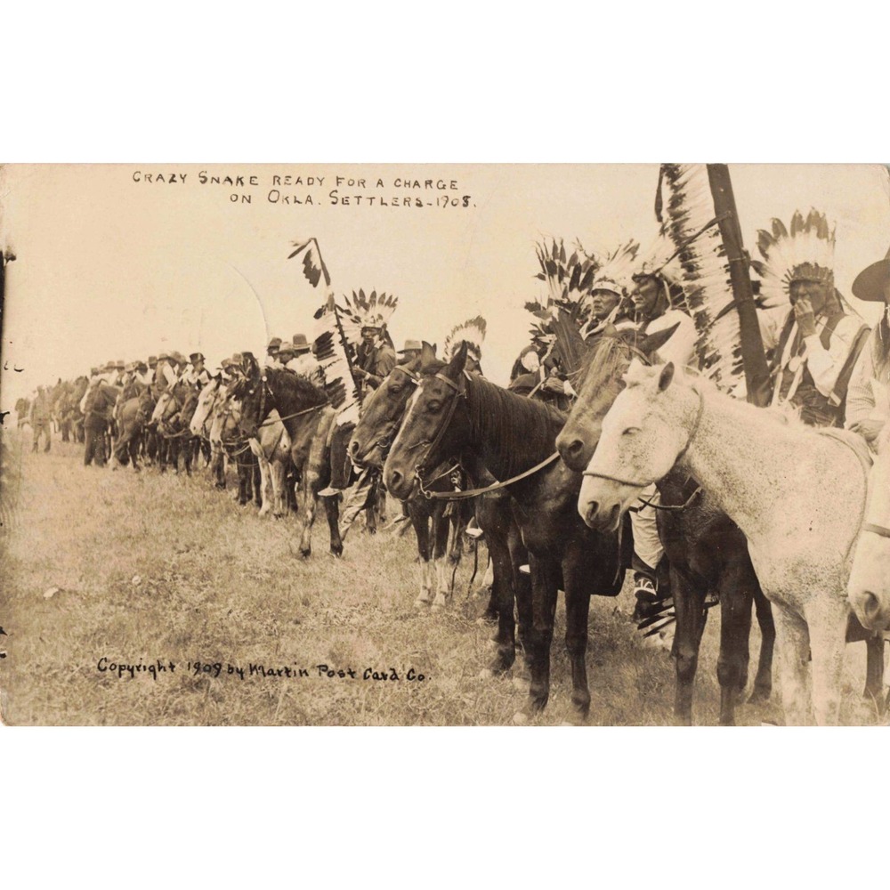 RPPC 1909 Crazy Snake Oklahoma OK Settlers Native American Real Photo Postcard